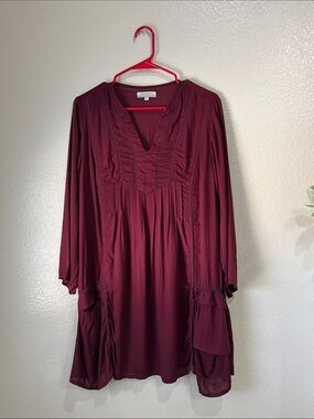 Cost Plus World Market Burgundy Knit Boho Mini Dress Sz S/M Cottage Core